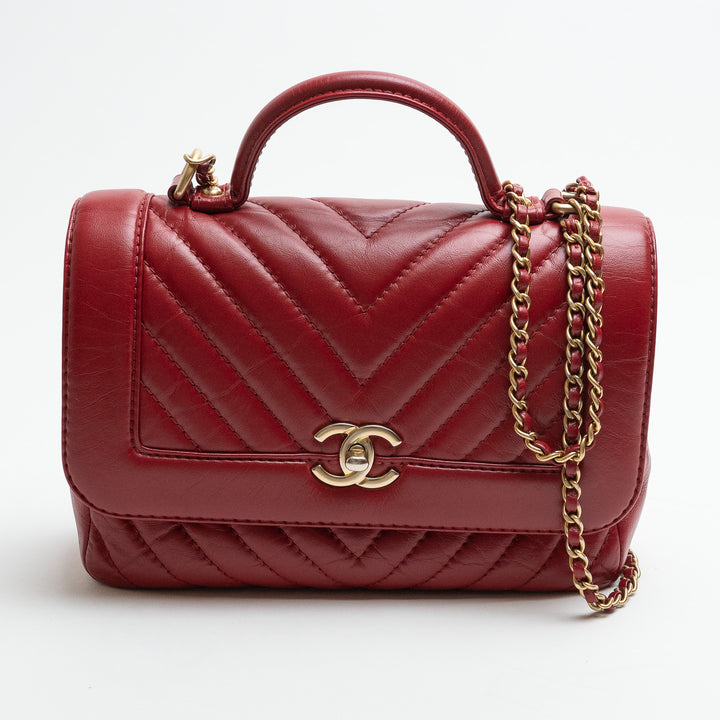 Pre-Loved Chanel™ Red Calfskin Chevron Top Handle Flap Bag