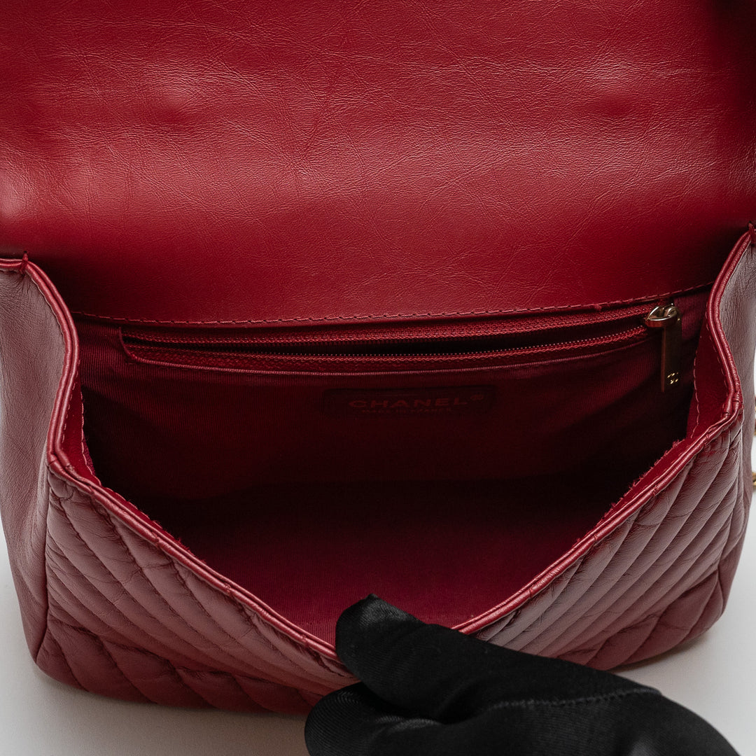 Pre-Loved Chanel™ Red Calfskin Chevron Top Handle Flap Bag