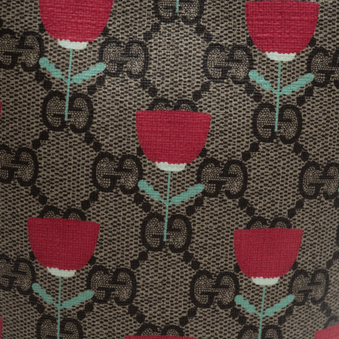 Gucci Monogram and Pink Junior Flower Printed GG Bucket Bag