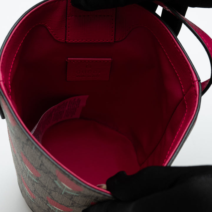 Gucci Monogram and Pink Junior Flower Printed GG Bucket Bag