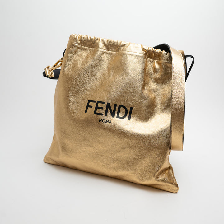 Fendi Sacchetto Crossbody Tote in Metallic Gold Leather