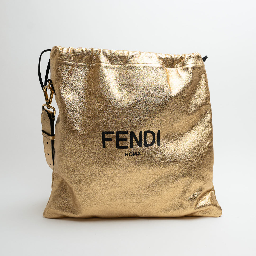 Fendi Sacchetto Crossbody Tote in Metallic Gold Leather