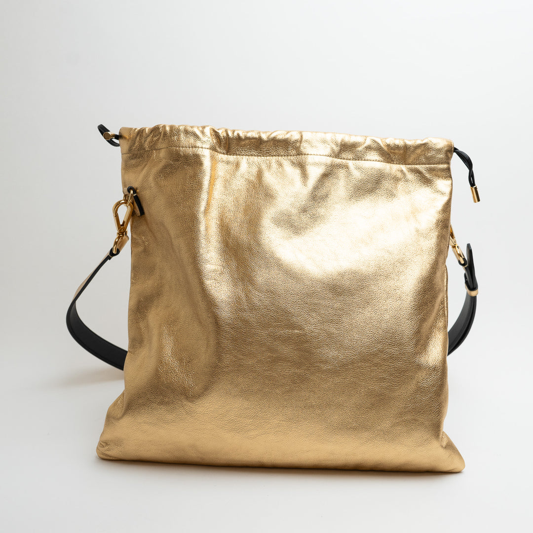 Fendi Sacchetto Crossbody Tote in Metallic Gold Leather
