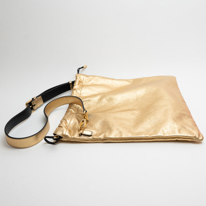 Fendi Sacchetto Crossbody Tote in Metallic Gold Leather
