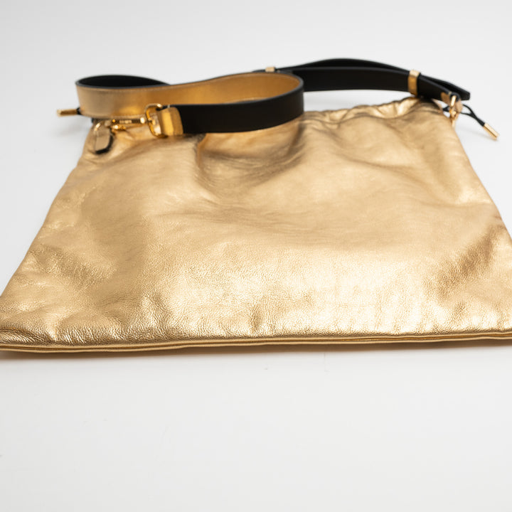 Fendi Sacchetto Crossbody Tote in Metallic Gold Leather