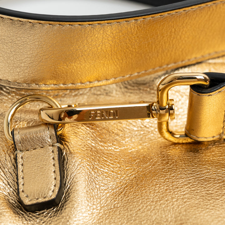 Fendi Sacchetto Crossbody Tote in Metallic Gold Leather