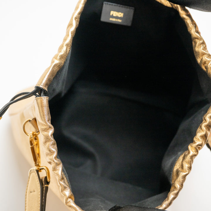 Fendi Sacchetto Crossbody Tote in Metallic Gold Leather