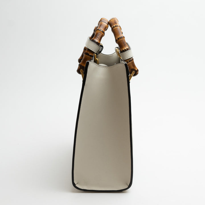 Gucci White GG Maxi Calfskin Small Diana Bamboo Top Handle Bag with Cutouts