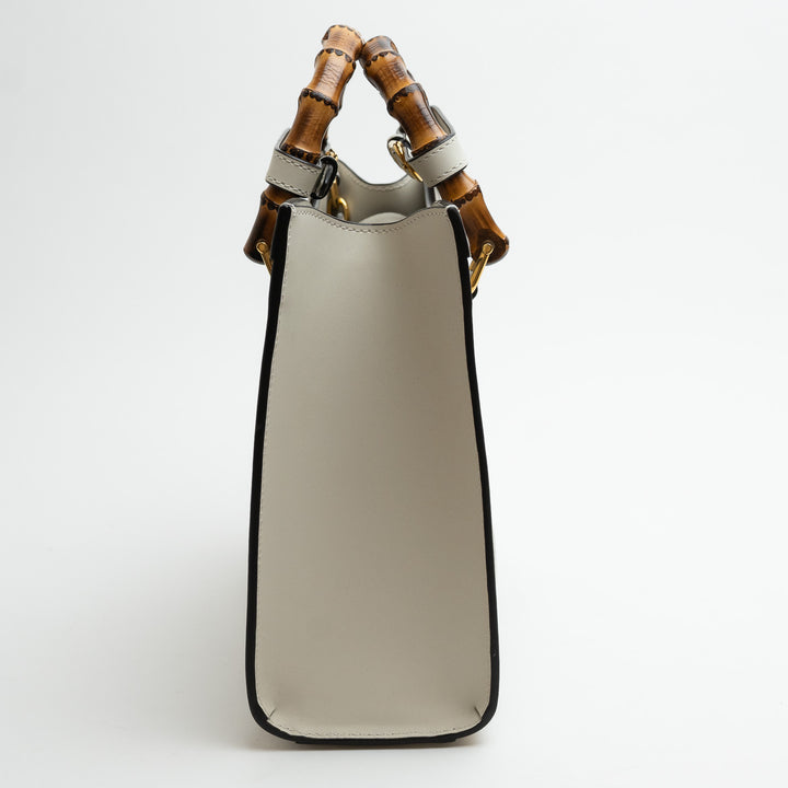 Gucci White GG Maxi Calfskin Small Diana Bamboo Top Handle Bag with Cutouts
