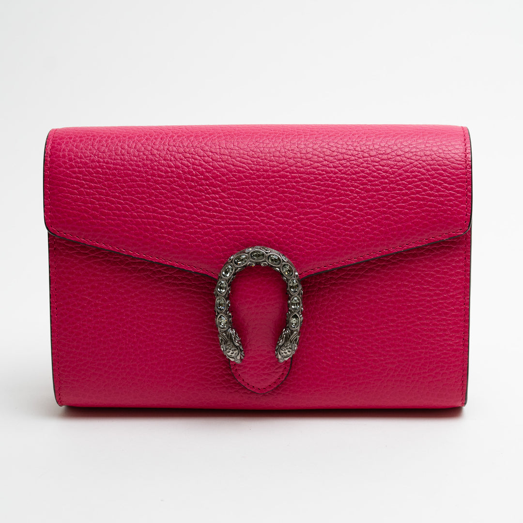Gucci Hot Pink Calfskin Leather Dionysus Wallet On Chain