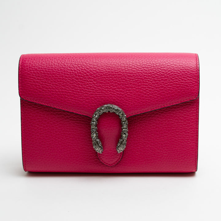 Gucci Hot Pink Calfskin Leather Dionysus Wallet On Chain