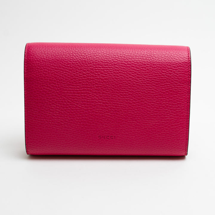 Gucci Hot Pink Calfskin Leather Dionysus Wallet On Chain