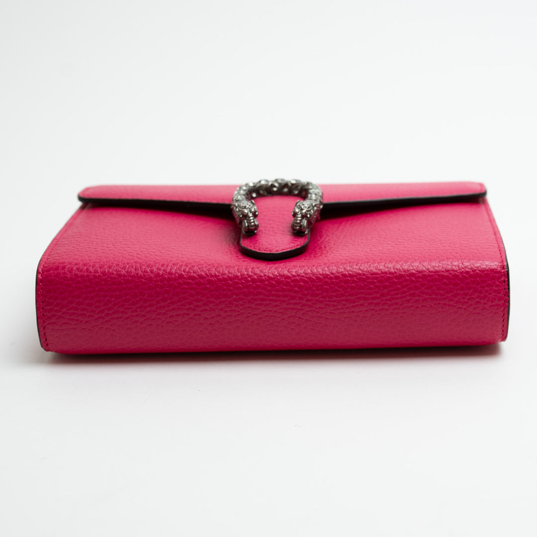 Gucci Hot Pink Calfskin Leather Dionysus Wallet On Chain