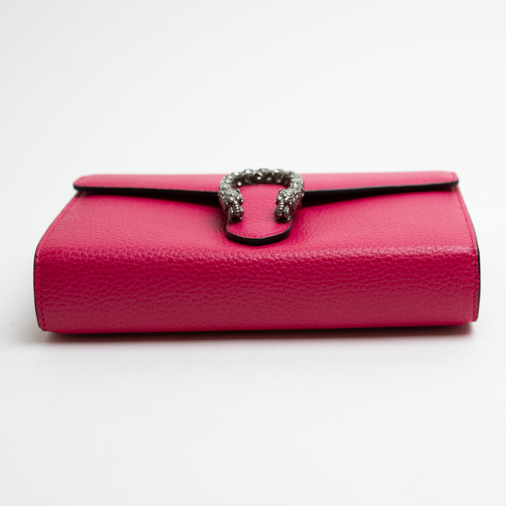Gucci Hot Pink Calfskin Leather Dionysus Wallet On Chain
