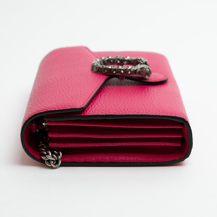 Gucci Hot Pink Calfskin Leather Dionysus Wallet On Chain