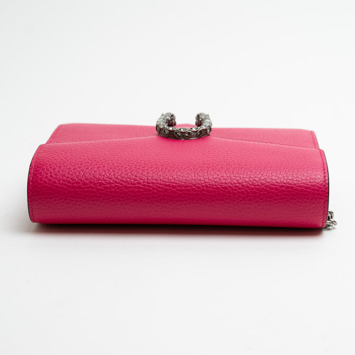Gucci Hot Pink Calfskin Leather Dionysus Wallet On Chain