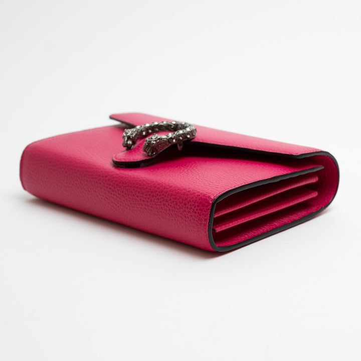Gucci Hot Pink Calfskin Leather Dionysus Wallet On Chain