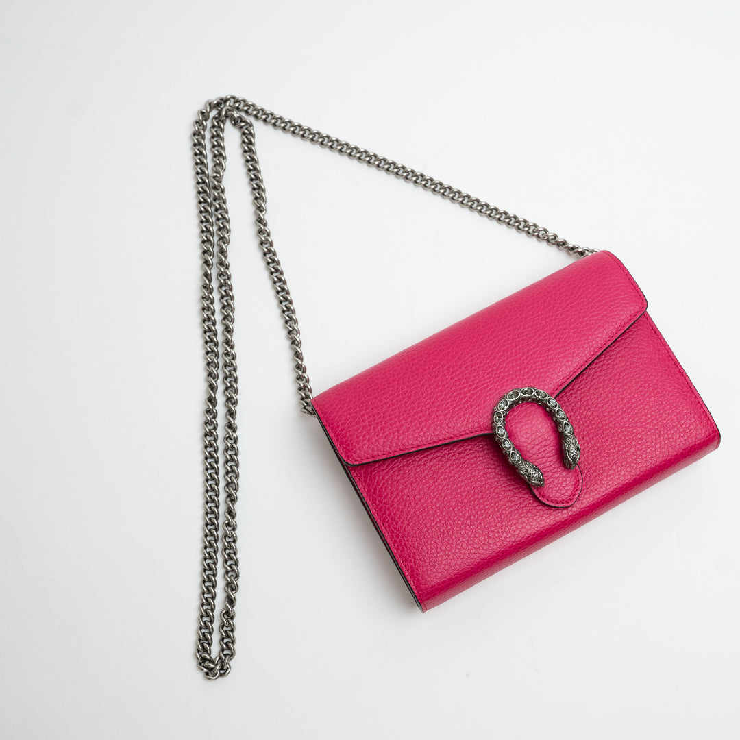 Gucci Hot Pink Calfskin Leather Dionysus Wallet On Chain