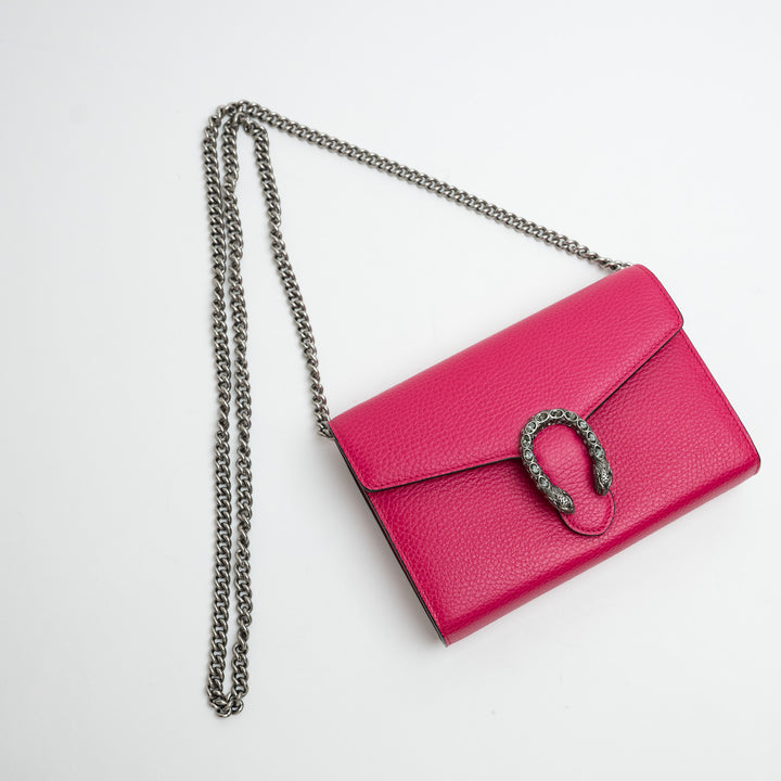 Gucci Hot Pink Calfskin Leather Dionysus Wallet On Chain