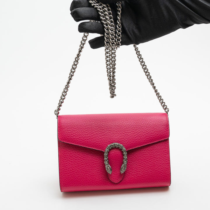 Gucci Hot Pink Calfskin Leather Dionysus Wallet On Chain