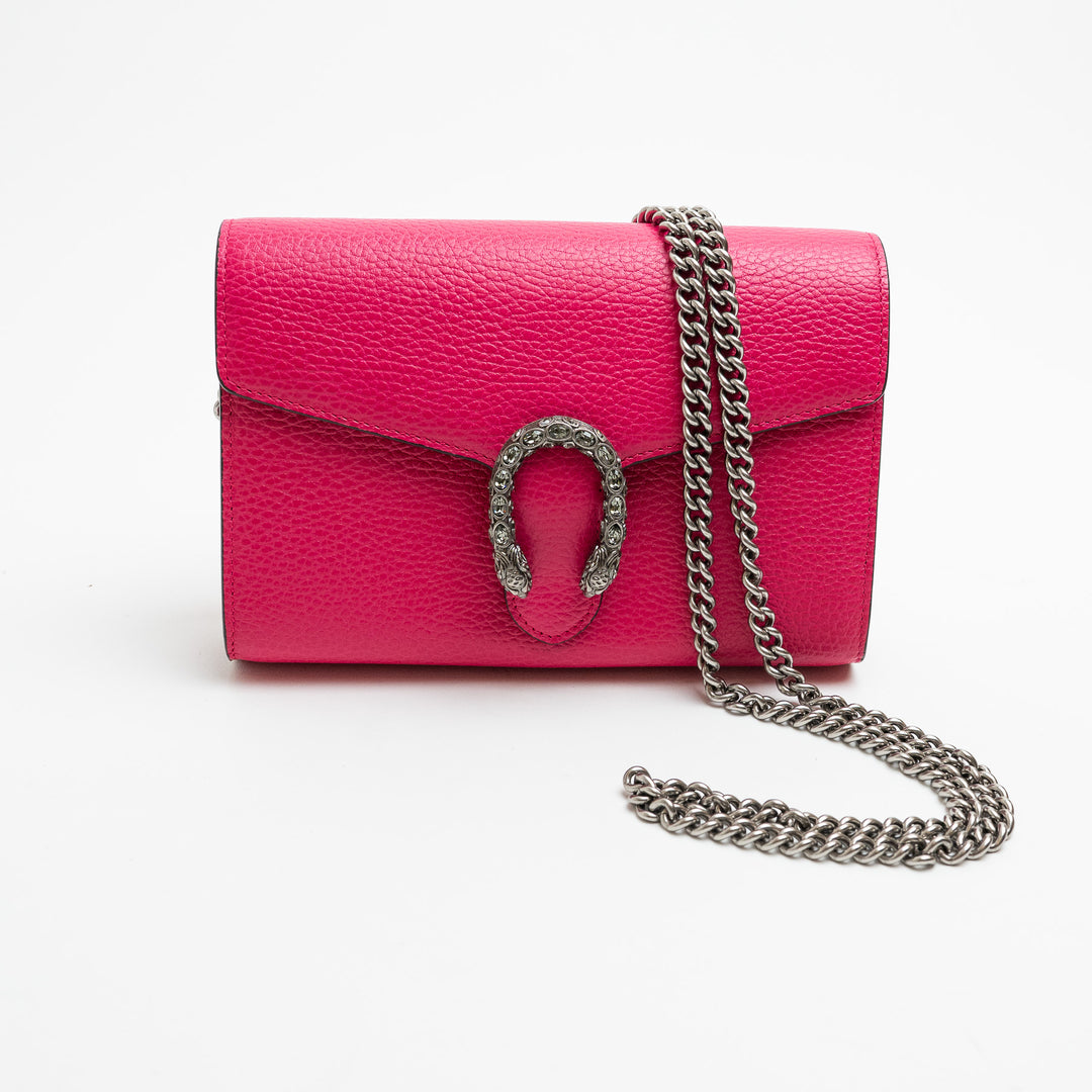 Gucci Hot Pink Calfskin Leather Dionysus Wallet On Chain