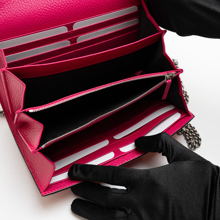 Gucci Hot Pink Calfskin Leather Dionysus Wallet On Chain