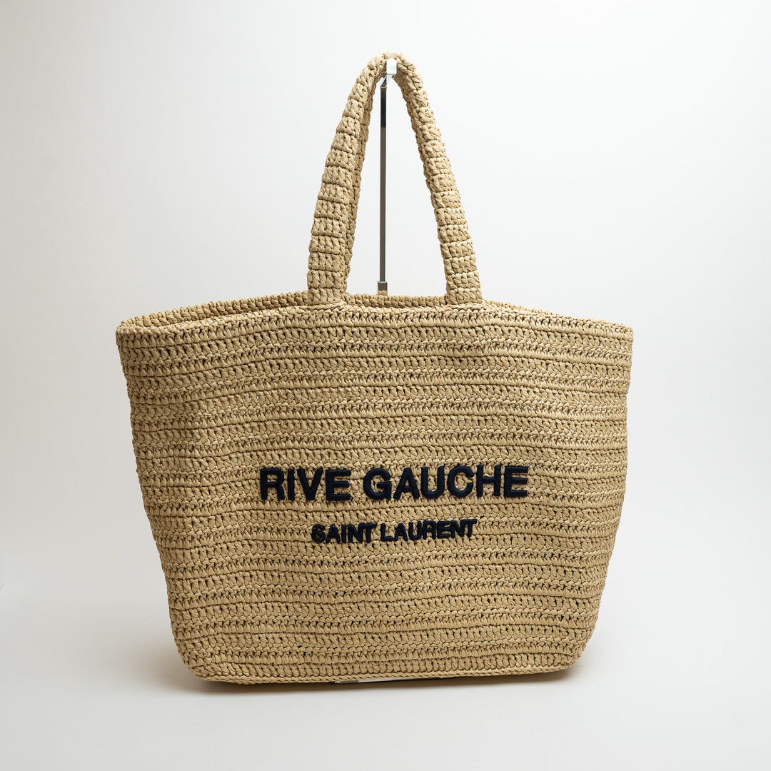 Saint Laurent Rive Gauche Beige Raffia Tote Bag
