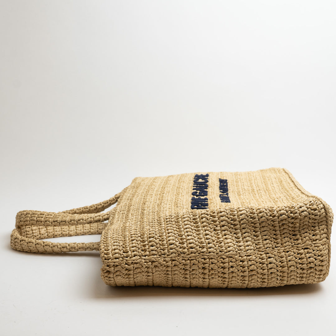 Saint Laurent Rive Gauche Beige Raffia Tote Bag