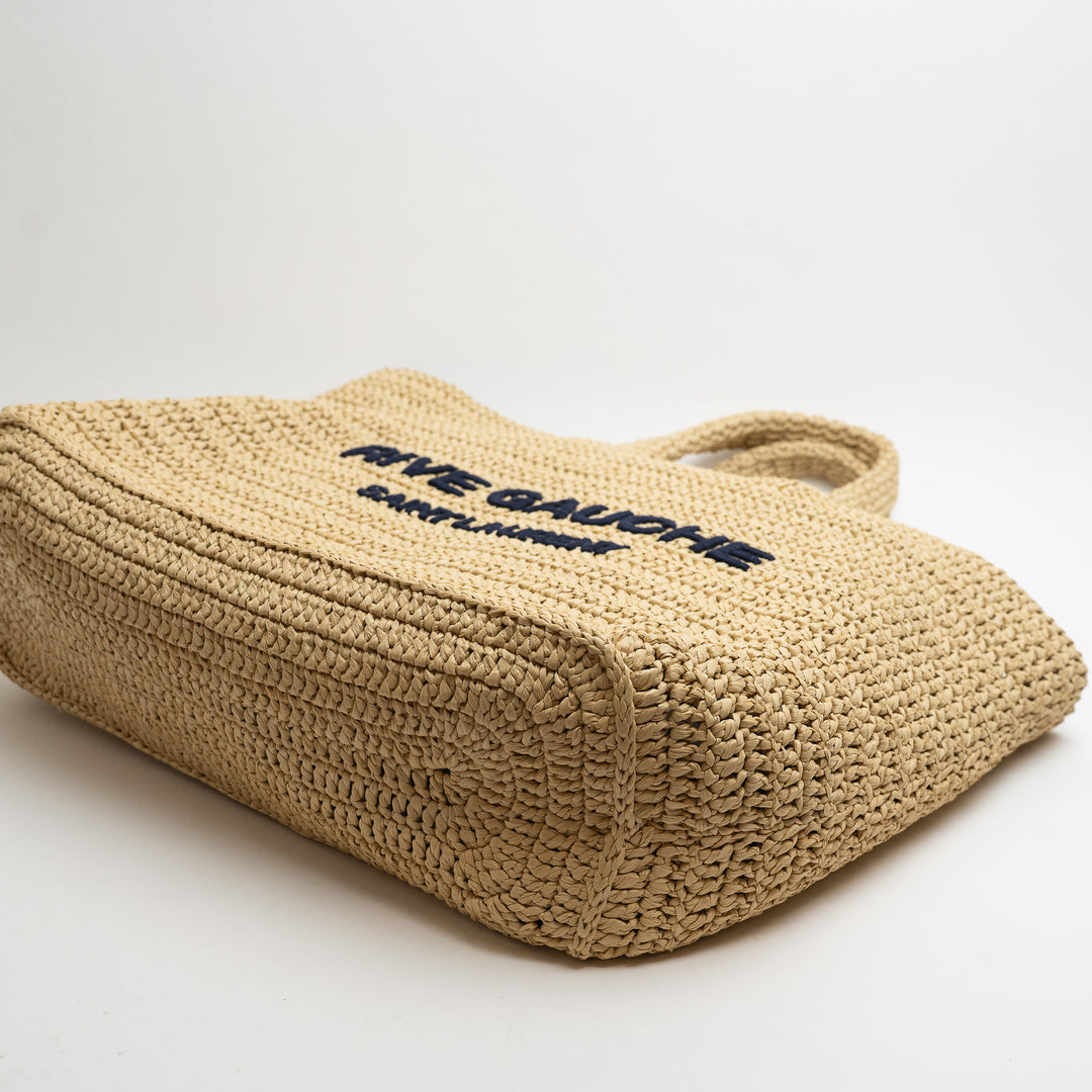 Saint Laurent Rive Gauche Beige Raffia Tote Bag
