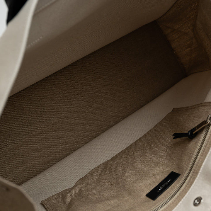 Saint Laurent Beige Canvas & Black Calf Leather Rive Gauche Tote