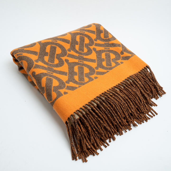 Burberry Orange & Beige TB Monogram Cashmere Throw Blanket