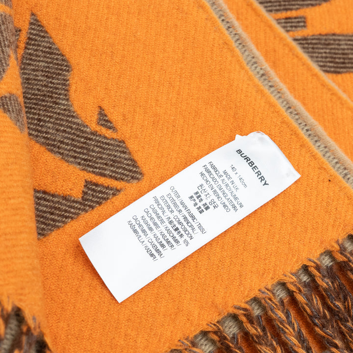Burberry Orange & Beige TB Monogram Cashmere Throw Blanket