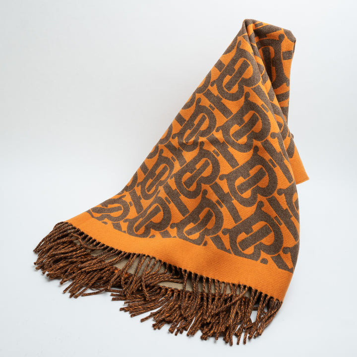 Burberry Orange & Beige TB Monogram Cashmere Throw Blanket