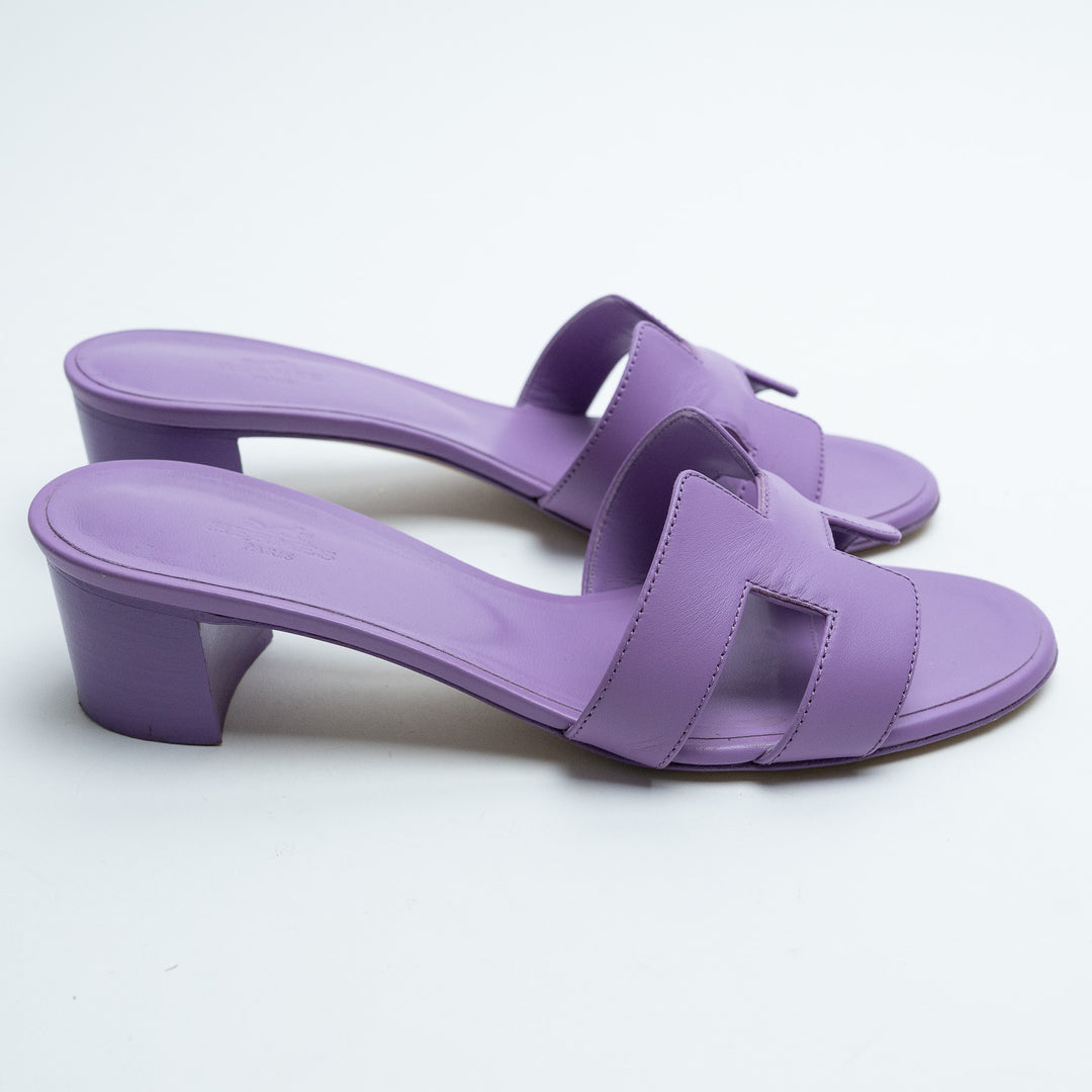 Hermes Oasis Block Heel Sandals in Violet Parme Size 38.5