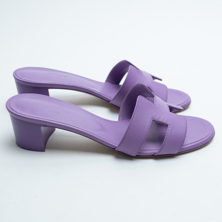Hermes Oasis Block Heel Sandals in Violet Parme Size 38.5