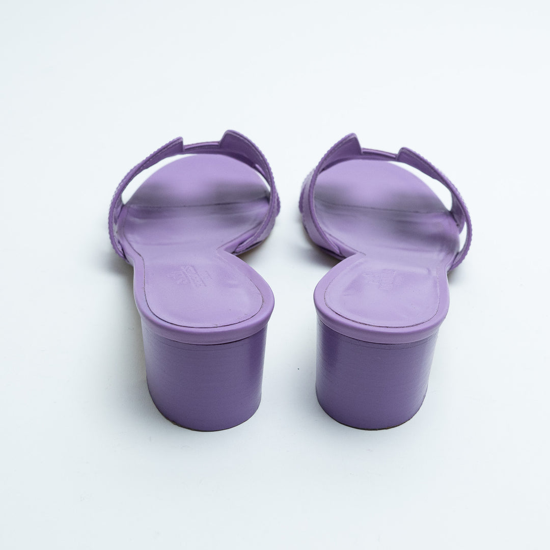 Hermes Oasis Block Heel Sandals in Violet Parme Size 38.5