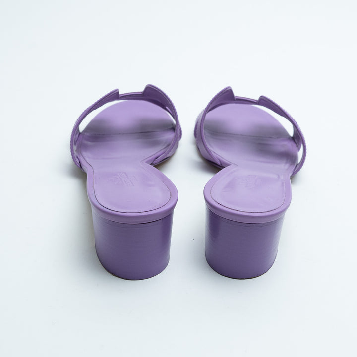 Hermes Oasis Block Heel Sandals in Violet Parme Size 38.5