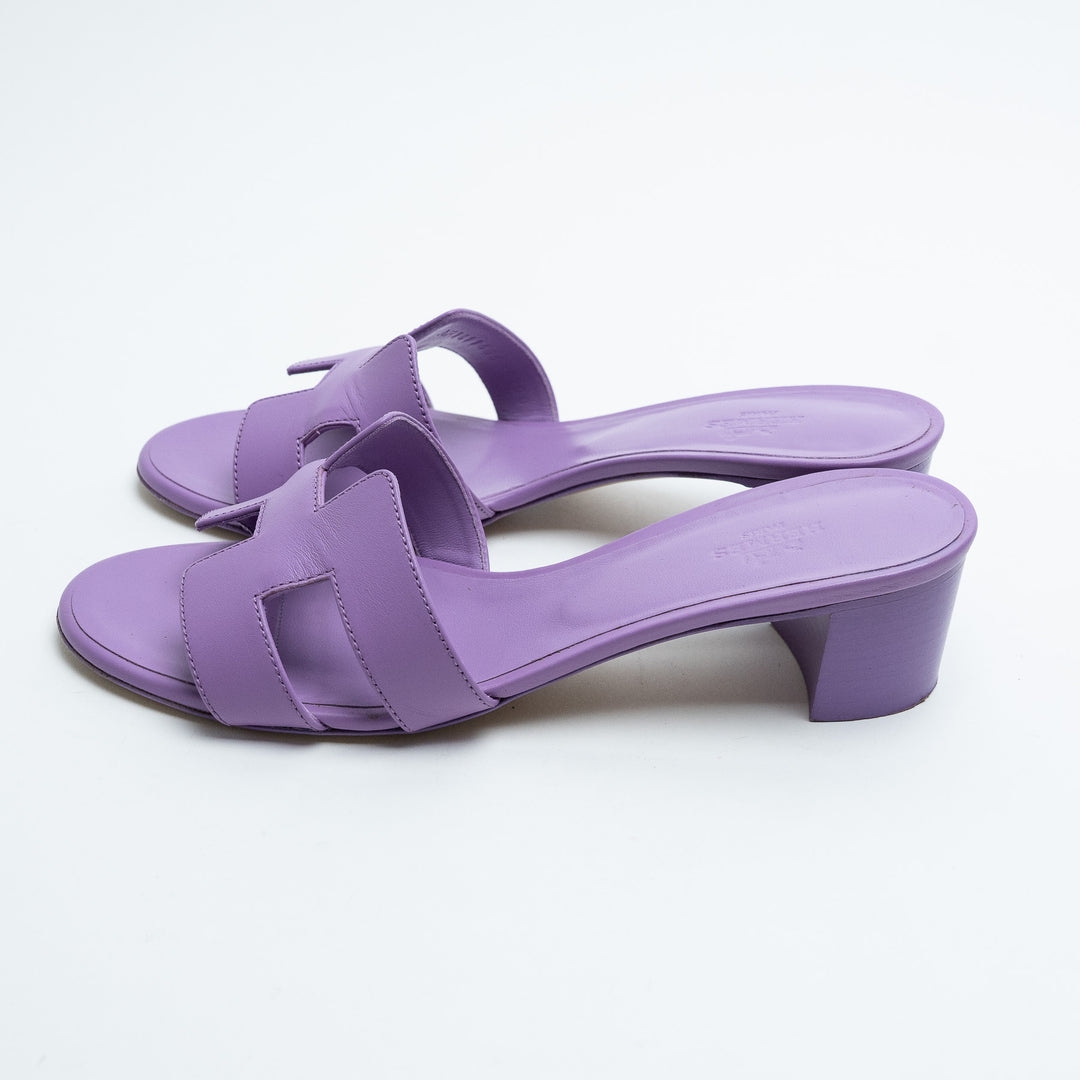 Hermes Oasis Block Heel Sandals in Violet Parme Size 38.5