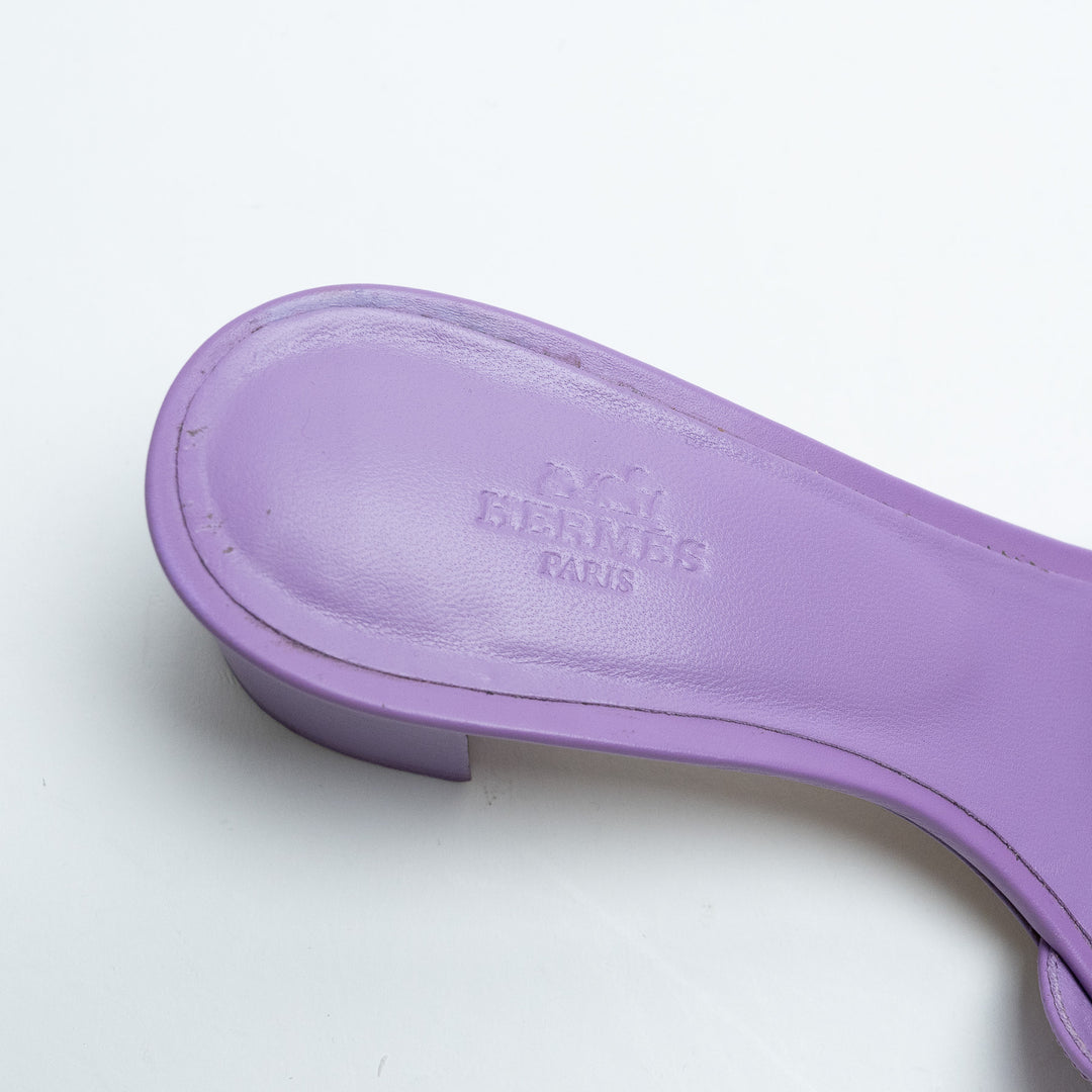 Hermes Oasis Block Heel Sandals in Violet Parme Size 38.5