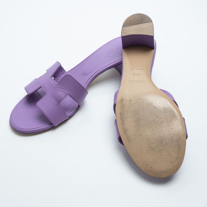 Hermes Oasis Block Heel Sandals in Violet Parme Size 38.5