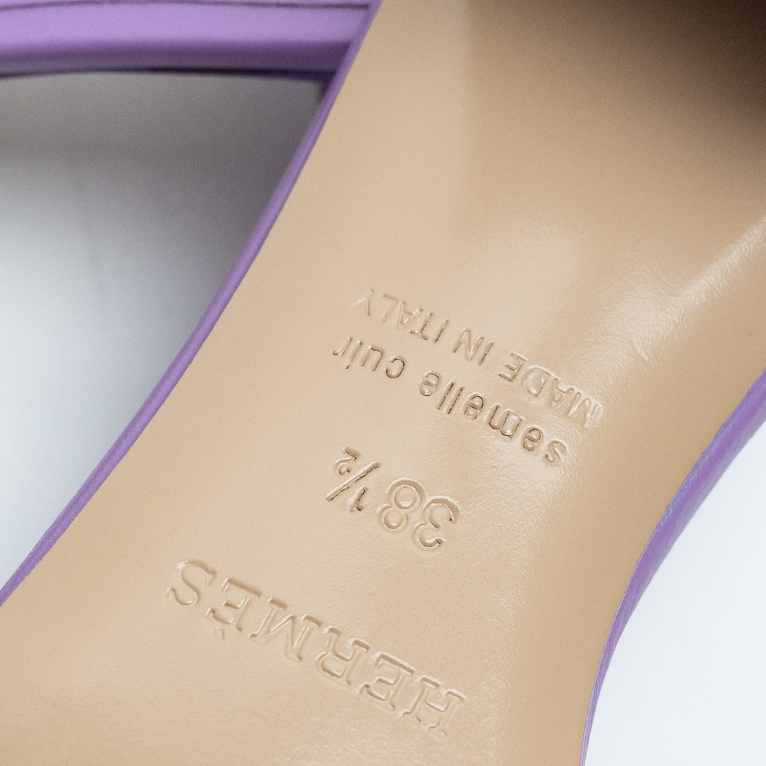 Hermes Oasis Block Heel Sandals in Violet Parme Size 38.5