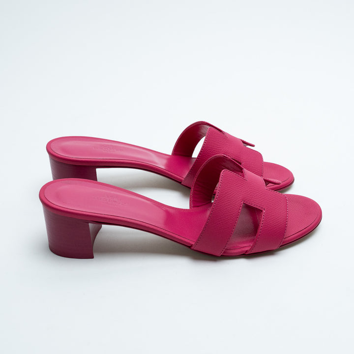 Hermes Oasis Block Heel Sandals in Rose Bougainvillier Size 38