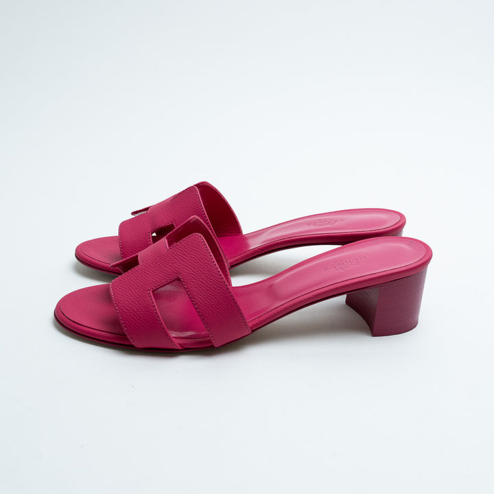Hermes Oasis Block Heel Sandals in Rose Bougainvillier Size 38