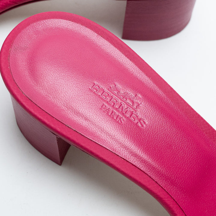 Hermes Oasis Block Heel Sandals in Rose Bougainvillier Size 38
