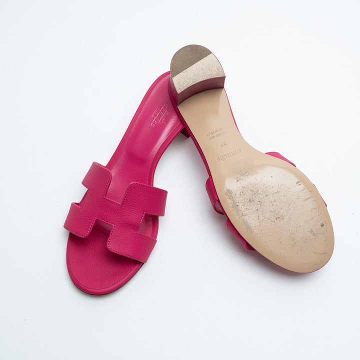 Hermes Oasis Block Heel Sandals in Rose Bougainvillier Size 38