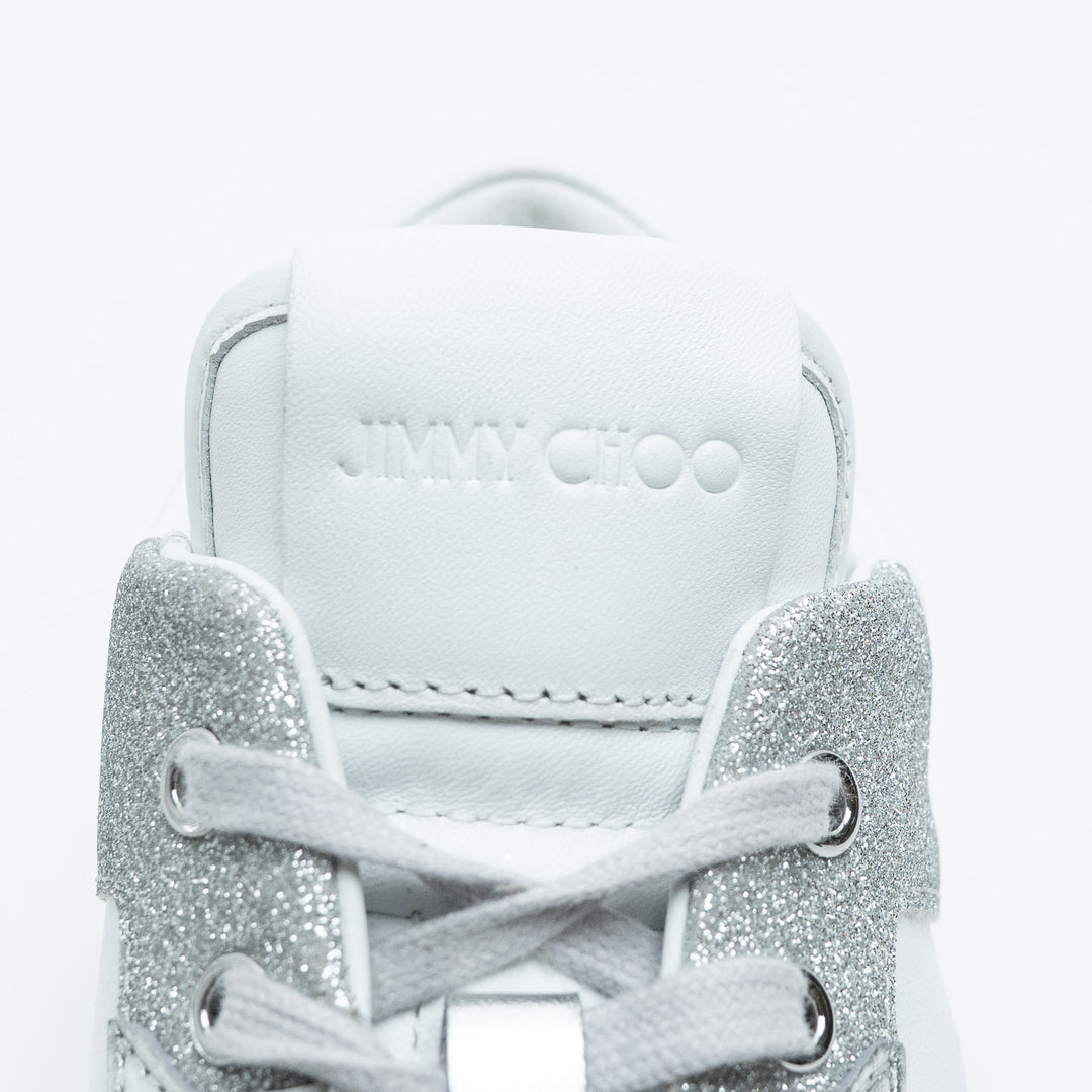 Jimmy Choo White Leather and Silver Glitter Sneakers Size 37
