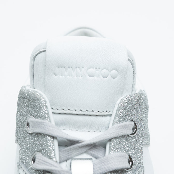 Jimmy Choo White Leather and Silver Glitter Sneakers Size 37