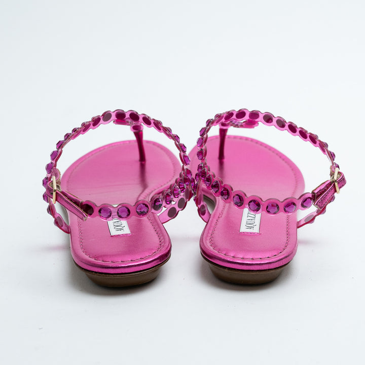 Aquazurra Pink Crystal Embellished T-Strap Sandals Size 38