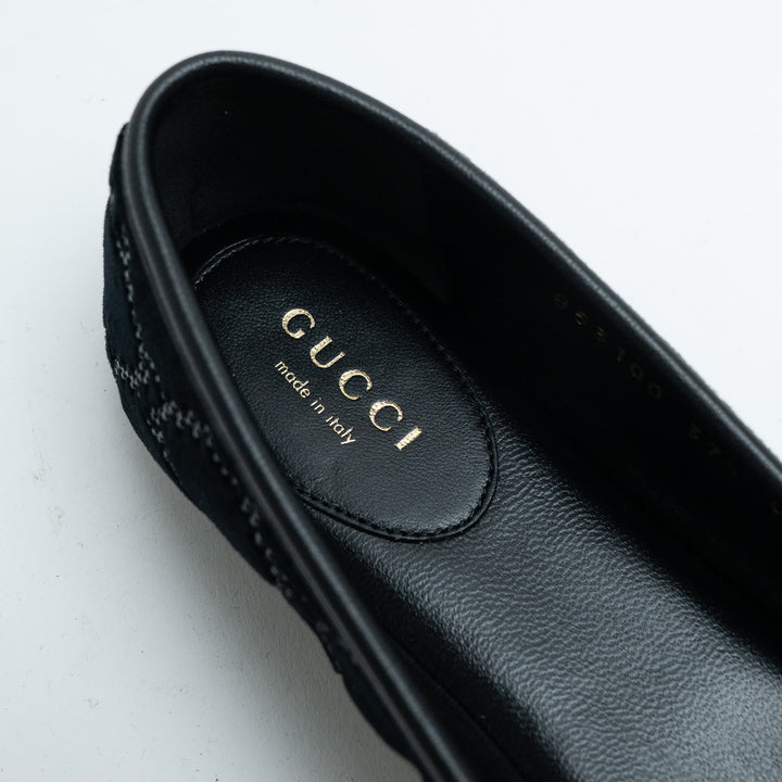 Gucci Black GG Supreme Velvet Horsebit Mary Jane Ballet Flats Size 37.5