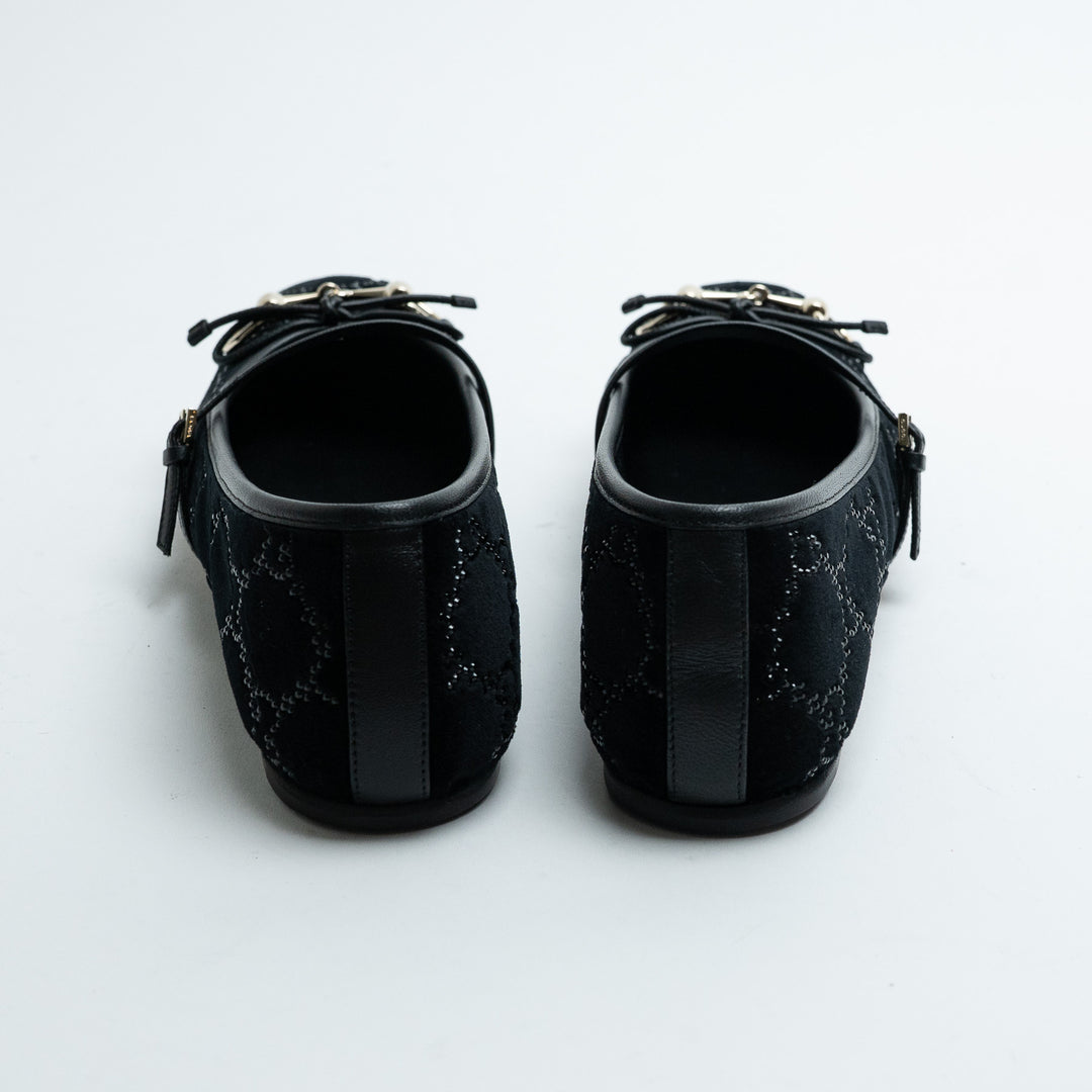 Gucci Black GG Supreme Velvet Horsebit Mary Jane Ballet Flats Size 37.5